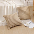 Pallene Faux Fur Plush Throw Pillow Covers 22x22 Set of 2, Luxury Soft Fluffy Striped Decorative Pillow Covers for Sofa, Couch, Living Room, Khaki