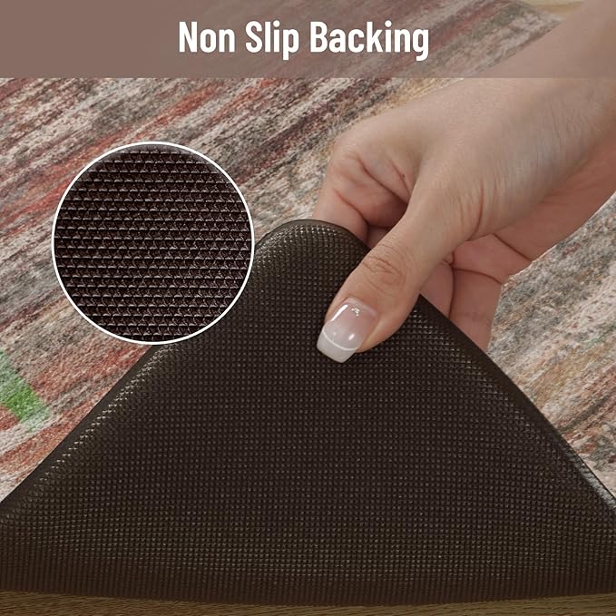 KIMODE Anti Fatigue Kitchen Mats, Farmhouse Kitchen Rugs Sets of 2, Non Slip Kitchen Mats for Floor, Cushioned Kitchen Floor Mats for Sink Laundry Office Desk Red Brown 17"x47"+17"x29"