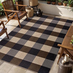 Tangsoo Checkered 4x6 Washable Easy Jute Area Rug for Patio,Non-Slip Black Brown Indoor Outdoor Rug,Modern Throw Mat Ultra Thin Carpet for Front Porch Kitchen Bedroom Foyer