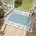 Lahome Floral 2x3 Blue Kitchen Rugs, Small Rugs for Entryway Non Slip Washable Rug Ultra-Thin Front Door Rug Indoor Entrance,Boho Stain Resistant Scalloped Throw for Bathroom Bedroom Ariele (Blue