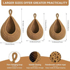 Hanging Fruit Baskets for Kitchen, 3 Pack Boho Cotton Rope Handwoven Vegetable Storage Wall Mounted Large Organizing Basket for Farmhouse Decor, Onion, Potato, Garlic and Plants (Caramel)