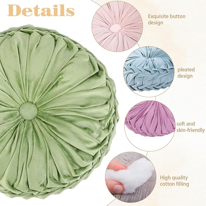 Yerliker 6 Pcs Floor Pillow Cushions 15inch Round Velvet Throw Pillows Colorful Flexible Cushions Alternative Pillows for Couch Chair Living Room Bedroom Home Office Decor(Pastel Color)