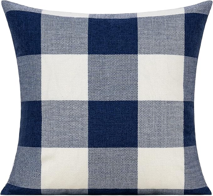 VAKADO 24x24 inch Set of 2 Navy Blue White Buffalo Plaids Throw Pillow Covers Outdoor Farmhouse Retro Decorative Check Cushion Cases Home Decor for Couch Patio Porch Sofa Furniture, Dark Blue