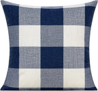 VAKADO 22x22 inch Set of 2 Navy Blue White Buffalo Plaids Throw Pillow Covers Outdoor Farmhouse Retro Decorative Check Cushion Cases Home Decor for Couch Patio Porch Sofa Furniture, Dark Blue