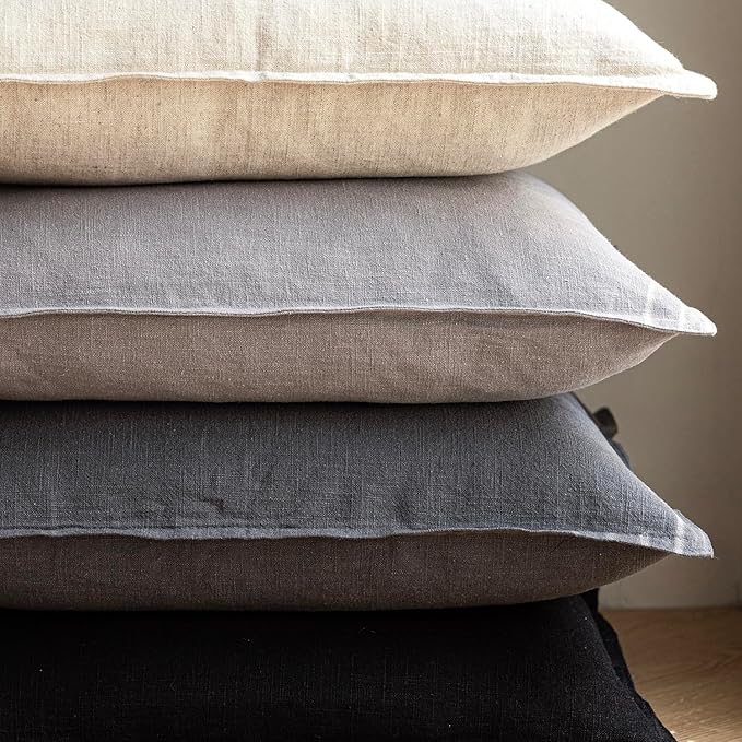 Foindtower Pack of 2, Decorative Linen Soild Throw Pillow Covers Soft Accent Cushion Case Boho Farmhouse Neutral Pillowcase for Chair Couch Sofa Bedroom Living Room Home Decor 20 x 20 Inch Black