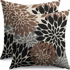 Black Brown Pillow Covers 18X18 Inch Set of 2, Spring Summer Floral Dahlia Flower Cream Decorative Throw Pillow Covers Outdoor Modern Farmhouse Cushion Case for Home Couch Sofa Bed Decor