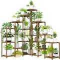 Bamworld Plant Shelf Indoor Large Plant Shelf Tall Flower Stands 16 Pots Outdoor Plant Rack for Garden Balcony Patio Window Living Room Corner Wood