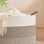 CLHMILY&Z Large Woven Basket - 20x13 Inches - Blanket Hamper for Living Room, Round Storage Bin, XLarge Laundry Organizer for Clothes, for Tree Plant, Mix Brown