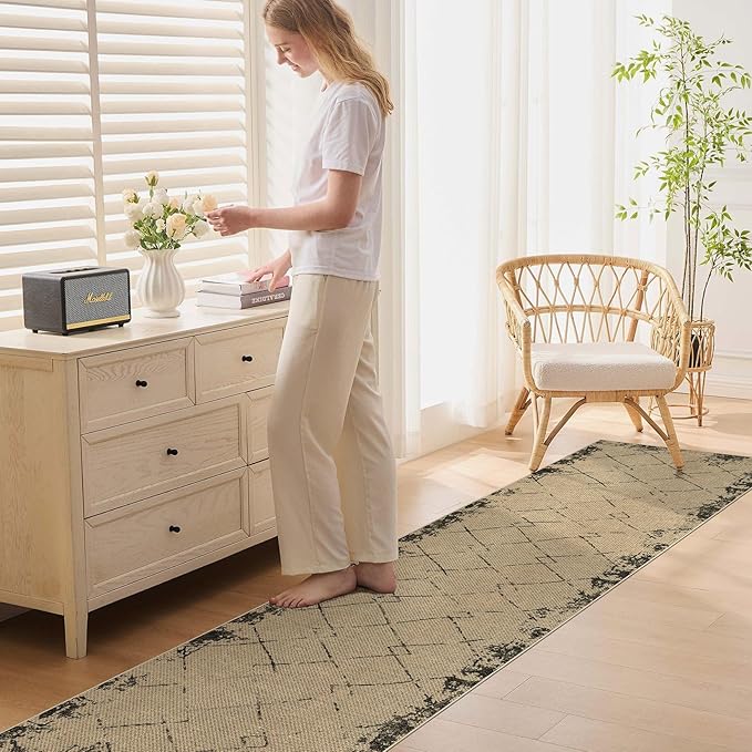 2x8 Jute Runner Rug for Hallway: Farmhouse Washable Kitchen Rug Non Slip Outdoor Indoor Rug for Bedroom Porch Laundry Bathroom - Modern Brown