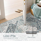 5x7 Vintage Washable Area Rug for Living Room,Low Pile Non Slip Carpet Non-Shedding Area Rug Soft Indoor Stain Resistant Rug Boho Print Mat for Bedroom Dining Room Blue Beige Multi