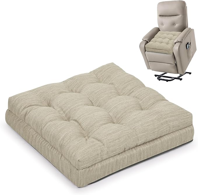 Shinnwa Memory Foam Recliner Cushion for Elderly, Dual-Layer Foam Chair Pad, Patented Design Extra Large Seat Cushion for Couch, Armchair, Wicker Chairs, Floor, 20 × 20 × 5in, Beige