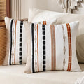 Boho Pillow Covers 18x18 Square Farmhouse Decorative Cushion Case Striped Square Cushion Cover Cozy Soft Neutral Throw Western Pillows Protector Modern Decorative for Couch Sofa Bed, Set of 2