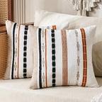 Boho Pillow Covers 18x18 Square Farmhouse Decorative Cushion Case Striped Square Cushion Cover Cozy Soft Neutral Throw Western Pillows Protector Modern Decorative for Couch Sofa Bed, Set of 2