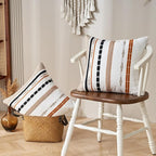 Boho Pillow Covers 18x18 Square Farmhouse Decorative Cushion Case Striped Square Cushion Cover Cozy Soft Neutral Throw Western Pillows Protector Modern Decorative for Couch Sofa Bed, Set of 2