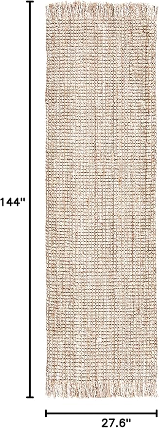 SAFAVIEH Natural Fiber Collection Runner Rug - 2'3" x 12', Grey & Beige, Handmade Woven Fringe Jute, Ideal for High Traffic Areas in Living Room, Bedroom (NF825F)