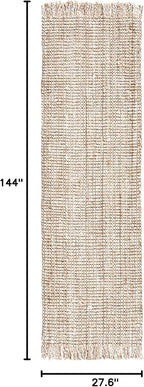 SAFAVIEH Natural Fiber Collection Runner Rug - 2'3" x 12', Grey & Beige, Handmade Woven Fringe Jute, Ideal for High Traffic Areas in Living Room, Bedroom (NF825F)