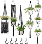 Mkono Macrame Plant Hangers, 5 Pack Different Tiers Indoor Hanging Planters Basket with 5 Hooks Decorative Flower Pots Holder Stand Boho Home Decor, Black