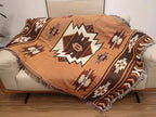 Aztec Throw Blanket Native American Blanket Southwestern Boho Decor Reversible Woven Tassels Mexican Blankets and Throws for Couch Bed Chair Wall Livingroom Outdoor Travel Brown 63"x87"