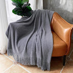 LOMAO Knitted Throw Blanket with Tassels Bubble Textured Soft Lightweight Throws for Couch Cover Home Decor (Dark Grey, 50x60)