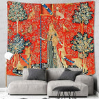 FEASRT European Medieval Royal Tapestry Maiden and Unicorn, 90x84 Inches Soft Flannelette, for Medieval Art Collection of Decorative Wall Art