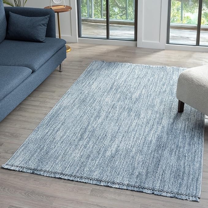 LUXE WEAVERS Solid Machine Woven Blue 5x7 Area Rug, Indoor Stain-Resistant Carpet
