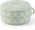 MOCOFO Unstuffed Round Pouf Covers Boho Colorful Geometric Ottoman Pouf Cover with Handle Design,Decoration Footstool for Living Room,Bedroom,Patio (Light Green,18x18x8)
