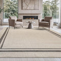 Beverly Rug Easy Jute Bordered Rug 9x12 Washable Large Indoor Outdoor Area Rugs for Living Dining Room Patio Office Stain Resistant Non Shedding Casual Indoor Outside Carpet 9 x 12 Off-White