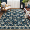 Lessymo Floral Living Room Rug 5x7, Soft Washable Area Rugs for Bed Room Dining Room, Soft Low Pile Carpet with Non Slip Backing Distressed Indoor Boho Carpet, Navy/Beige