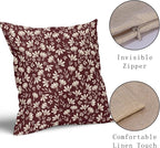 Burgundy Pillow Covers 18x18 Set of 2 Vintage Floral Rustic Old Style Cute Flower Print Decorative Outdoor Pillowcases Seasonal Farmhouse Throw Cushion Case Decor for Couch Sofa Bed