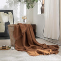 FOSSA Muslin Blanket with Fringe - 4-Layer 100% Cotton Gauze Super Soft & Breathable Throw -Lightweight Decorative Cooling Blanket for Bed, Sofa, Office -Twin XL Size 66" × 90" (Dark Orange)