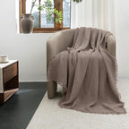 FOSSA Muslin Blanket with Fringe - 4-Layer 100% Cotton Gauze Super Soft & Breathable Throw -Lightweight Decorative Cooling Blanket for Bed, Sofa, Office (Pale Brown, King (104" × 90"))