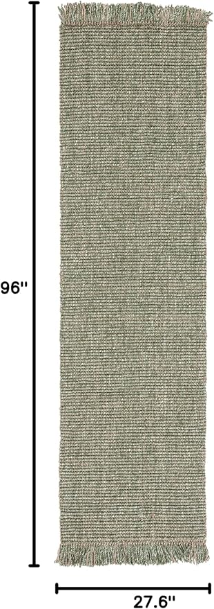 SAFAVIEH Natural Fiber Collection Runner Rug - 2'3" x 8', Green & Natural, Handmade Woven Fringe Jute, Ideal for High Traffic Areas in Living Room, Bedroom (NF826Y)