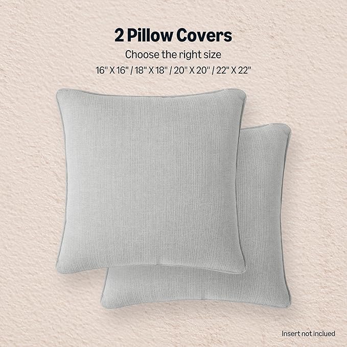 Amazon Basics Faux Linen Throw Pillow Covers with Hidden Zipper Closure, 18 × 18in, Light Gray, Pack of 2
