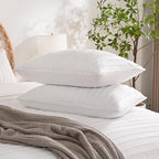 JELLYMONI Pillowcases Standard Size Bright White 2 Pack Boho Striped Bed Pillow Covers 20x26in Polyester Envelope Pillow Shams Tufted Bohemian Textured (Pillows are not Included)