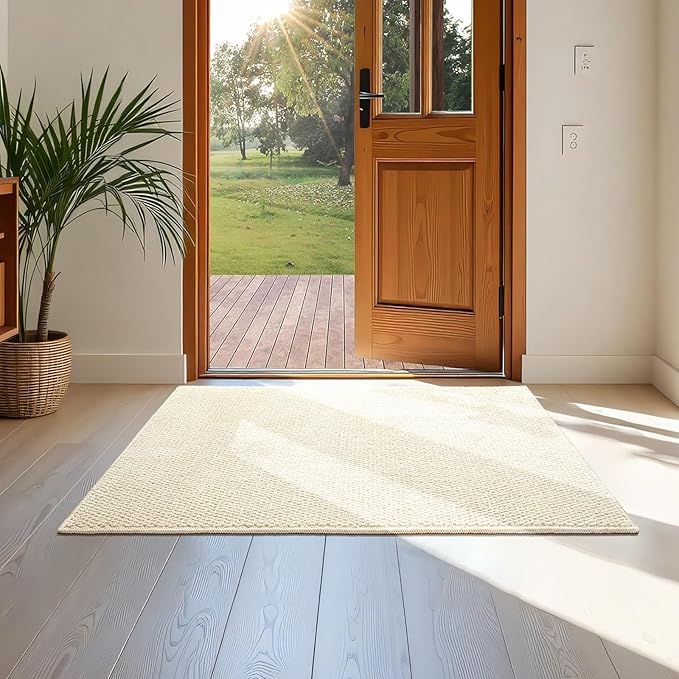 Softlife Rugs for Entryway 2x3 Faux Jute Rug Dirt Trapper Small Bathroom Rug Washable Door Rugs Kitchen Mat Modern Farmhouse Carpet for Front Porch Bathroom Kitchen Bedroom, Cream Beige
