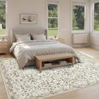 9×12 Washable Large Area Rugs for Living Room, Floral Soft Rug Non Slip Stain Resistant Carpet for Bedroom Dining Room Kitchen Farmhouse Home Decor，Beige Multi 061