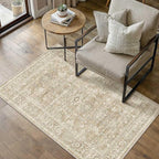 3x5 Washable Area Rug for Entryway Vintage Beige Non Slip Low Pile Carpet Traditional Retro Soft Throw Rug for Entrance Bathroom Door Mat Indoor Dorm Dining Room