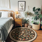 Mushroom Insect 4ft Round Rug Washable Non-Slip Soft Ultra-Thin Small Boho Circle Carpet for Entryway Kitchen Bedroom Nursery Dining Room Brown