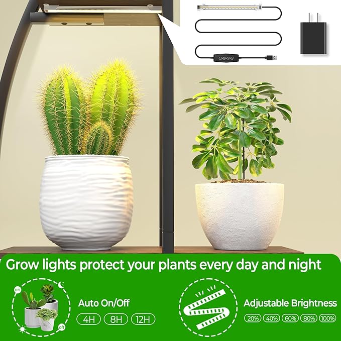 Plant Stand Shelf Rack Indoor with 6 Built in Grow Light, 7 Tiered 65" Tall Black Large Lighted Half Moon Curved Plant Stand for Indoor Growing, 2 Pack Arch Sturdy High Herb Flower Shelving