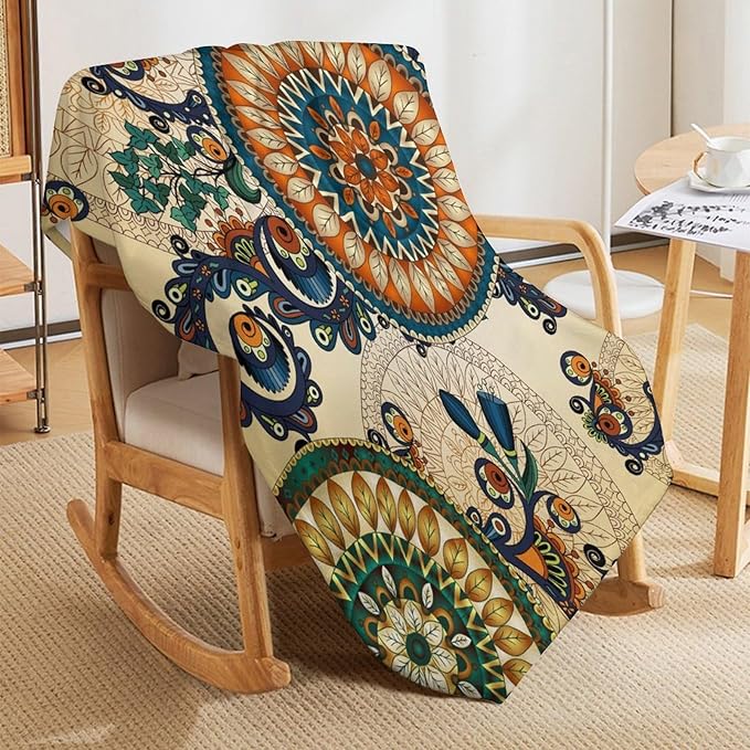 Bohemian Flower Throw Blanket Boho Mandala Floral Flowers Print Pattern Blanket for Sofa Bed Couch Chair Or Dorm 30"x40"