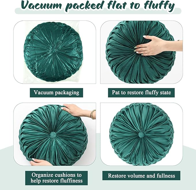 Round Throw Pillows Decorative Pleated Throw Pillows 15'' Diameter Accent Pumpkin Boho Chair Cushion for Couch Sofa Home Decoration(White, Light Green, Green,3 Pcs)