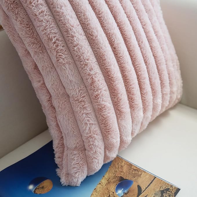 JOJUSIS Pack of 2 Faux Fur Plush Decorative Throw Pillow Covers Couch Cushion Case Soft Pillowcases (Pink, 22 x 22-Inch)