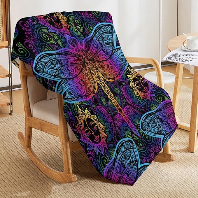 Mandala Boho Throw Blanket Colorful Dragonfly Sun Bohemian Blanket for Sofa Bed Couch Chair Or Dorm 30"x40"