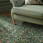 6x9 Area Rugs for Living Room Bedroom, Large Washable Rug, Green Vintage Floral Boho Rug, Non Slip & Low Pile Faux Wool Thin Carpet for Indoor Dining Room and Kids Room(Green 6x9ft)