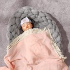 insular Cotton Muslin Baby Blanket with Tassel, Boho Bohemian Muslin Swaddle Blanket Baby Receiving Blanket with Fringe, Nursery Decor Throw or Nursing Blankets, 47" x40”, Pink