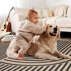 Tangsoo Easy Jute 3x5 Outdoor Rug for Living Room,Non-Slip Thin Black Rainbow Indoor Area Rug,Washable Boho Farmhouse Carpet for Front Porch Bedroom Patio Entryway Balcony