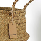 Woven Seagrass Belly Basket for Storage, Plant Pot, Laundry, Picnic and Grocery Basket with Handle (Large, Original)
