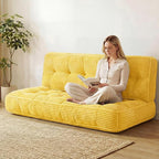 63 Inch Folding Bench Cushion, 4 Inch Thick 2-in-1 Convertible Long Floor Lounger Boneless Cushions Couch Mattress Upholstered for Yoga, Reading, Sleeping, Meditation Living Room(Yellow)