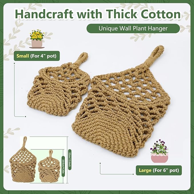 Macrame Wall Plant Hanger, Hanging Planter Basket Holder, Wall Planters for Indoor Plants, for Up to 6 Inch Pot (Brown, 6-Inch)