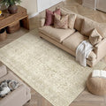 Vintage Area Rug 4x5 Beige Entryway Office Washable Carpet Non Slip Bedroom Indoor Living Room Door Mat Low Pile Traditional Distressed Retro Accent Rug for Dining Room Bathroom Kitchen